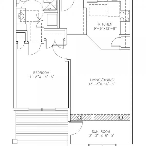 I-1A - One Bedroom - 805 sf