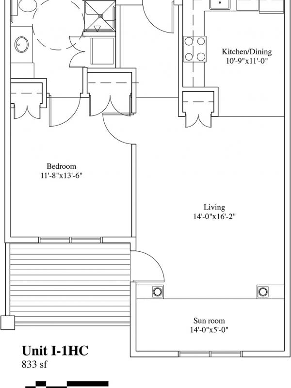 The Elms Deluxe – One Bedroom 833 sf